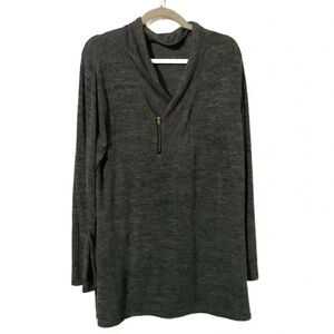 Coeur de Vague Heather  1/4 Zip Foldover Cowl Neck Gray Sweater